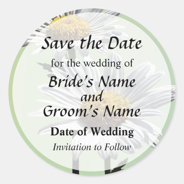 Two Daisies in Sunshine Save the Date Classic Round Sticker (Front)