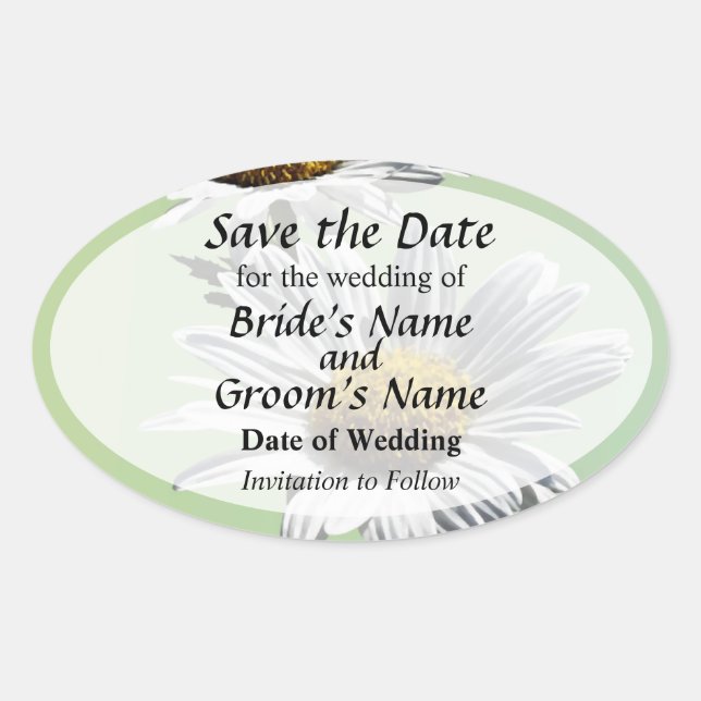 Two Daisies in Sunshine Save the Date Oval Sticker (Front)