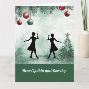 Two Dance Teachers Twirling Thankful Christmas Card