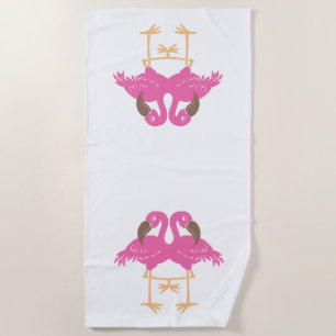 Two dancing flamingos beach towel