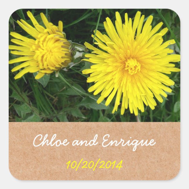 Two Dandelions Custom Wedding Square Sticker (Front)