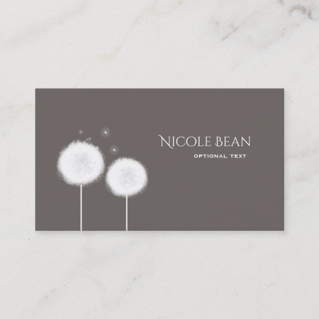 Two Dandelions Taupe Rustic Business Card (Front)