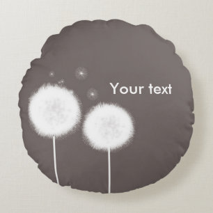 Two Dandelions Taupe Rustic Country Home Round Cushion