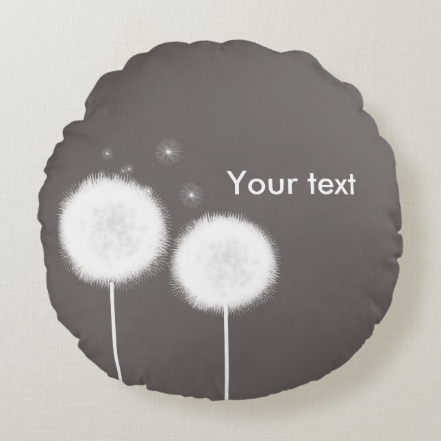 Two Dandelions Taupe Rustic Country Home Round Cushion (Front)