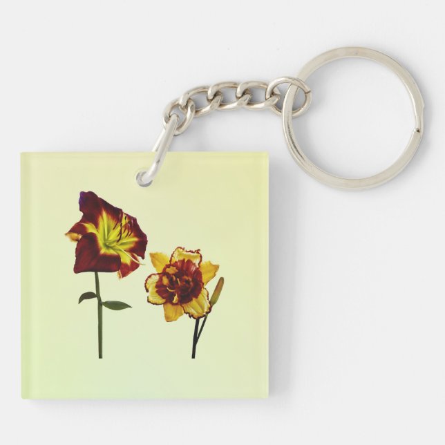 Two Daylilies having a Chat Key Ring (Back)