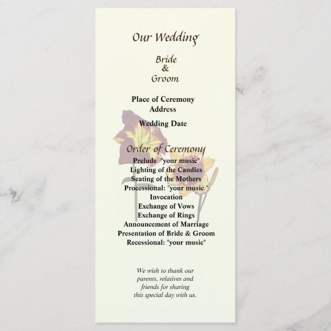 Two Daylilies having a Chat Wedding Program (Front)