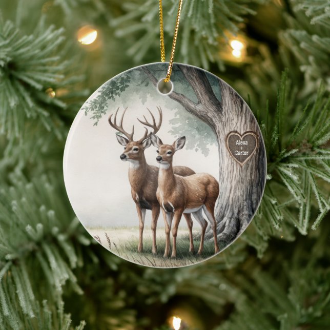 Two Deer for 1st Married Christmas Ceramic Ornament (Tree)