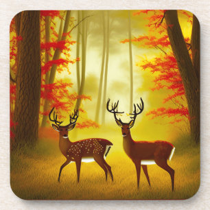 Two deer in an Autumn Forest / Woods Coaster