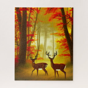 Two deer in an Autumn Forest / Woods Jigsaw Puzzle
