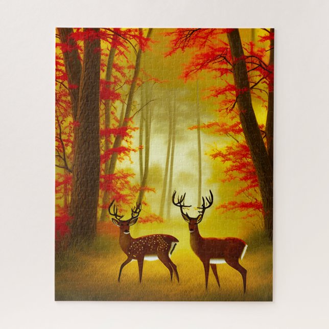 Two deer in an Autumn Forest / Woods Jigsaw Puzzle (Vertical)