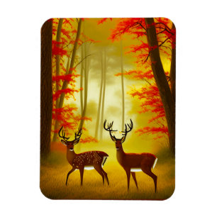 Two deer in an Autumn Forest / Woods Magnet