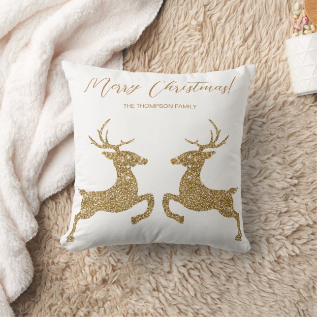 Two Deer In Faux Yellow Glitter With Custom Text Cushion (Blanket)