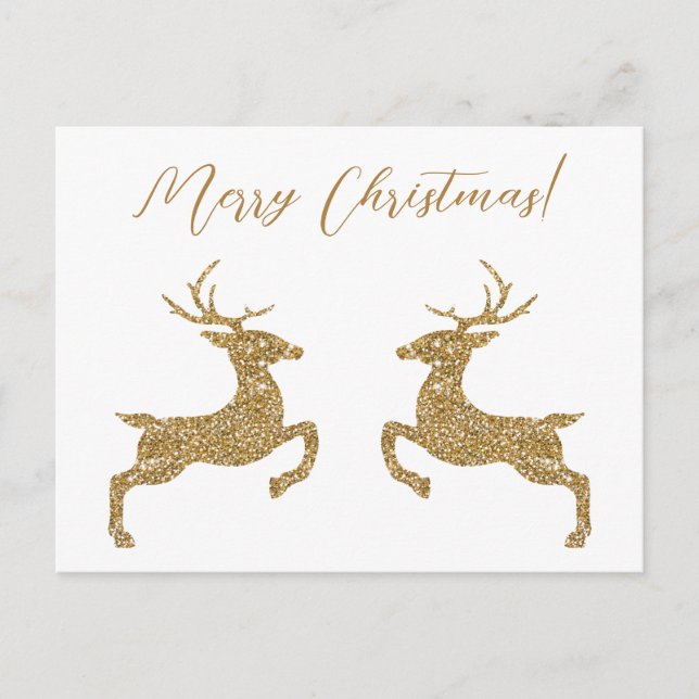 Two Deer In Faux Yellow Glitter With Custom Text Postcard (Front)