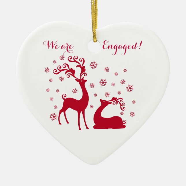 Two deers in Love Engagement Heart shape Ornament (Front)