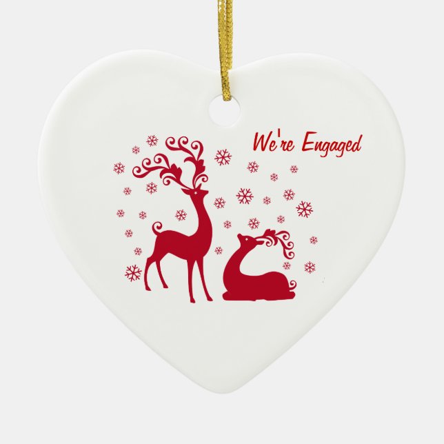 Two deers in Love Heart Engagement Ceramic Tree Decoration (Front)