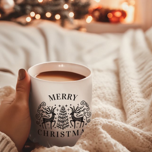 Two Deers Merry Christmas Black Coffee Mug (Creator Uploaded)