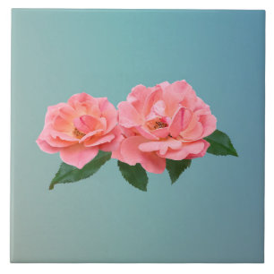 Two Delicate Pink Roses Ceramic Tile