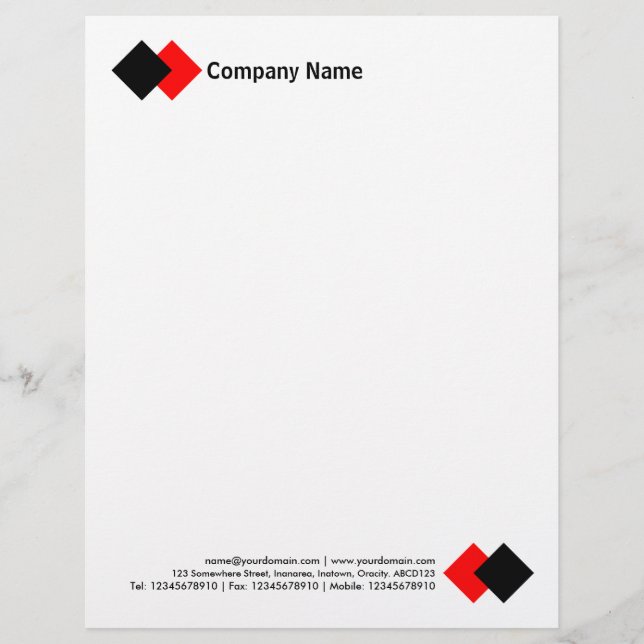 Two Diamonds - Black and Red Custom Letterhead (Front)