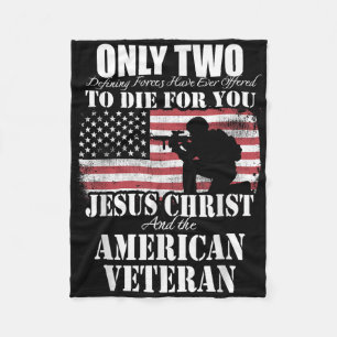 Two Died For You Jesus And American Veteran Memori Fleece Blanket