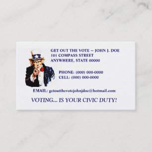 TWO DIFFERENT UNCLE SAM DESIGN GOTV BUSINESS CARDS