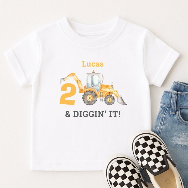 Two & Diggin' It Construction 2nd Birthday Name Toddler T-Shirt (Creator Uploaded)