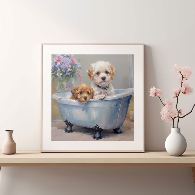 Two Dog in bathtub painting Poster (Creator Uploaded)