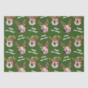 Two Dog Photo Reindeer Merry Christmas Green Tissue Paper