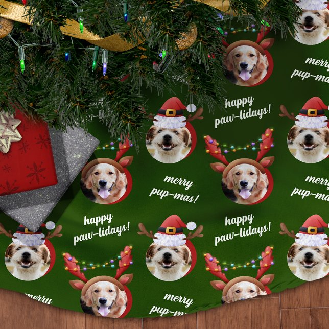 Two Dog Photo Santa Reindeer Antler Hat Christmas Brushed Polyester Tree Skirt (Creator Uploaded)