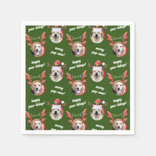 Two Dog Photo Santa Reindeer Antler Hat Christmas Napkin