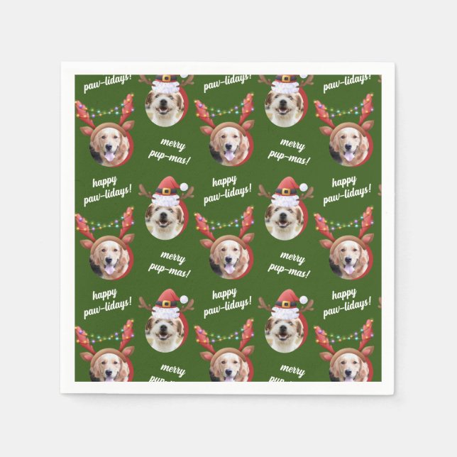 Two Dog Photo Santa Reindeer Antler Hat Christmas Napkin (Front)