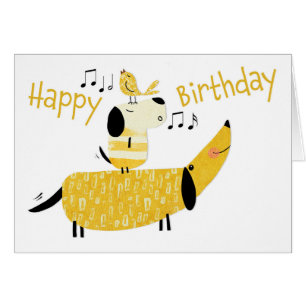 Two Dogs and a  Bird Singing Birthday