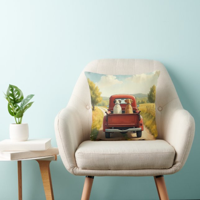 Two Dogs In a Red Retro Pickup Truck Cushion (Chair)