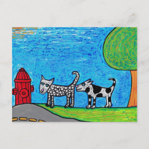 Two Dogs Sniffing Butt Postcard