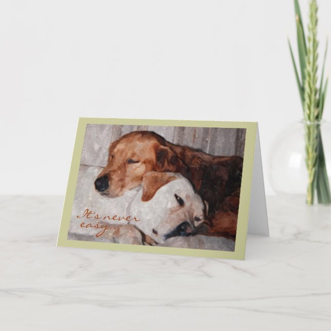 Two Dogs Snuggling, Pet Loss Sympathy Card (Front)