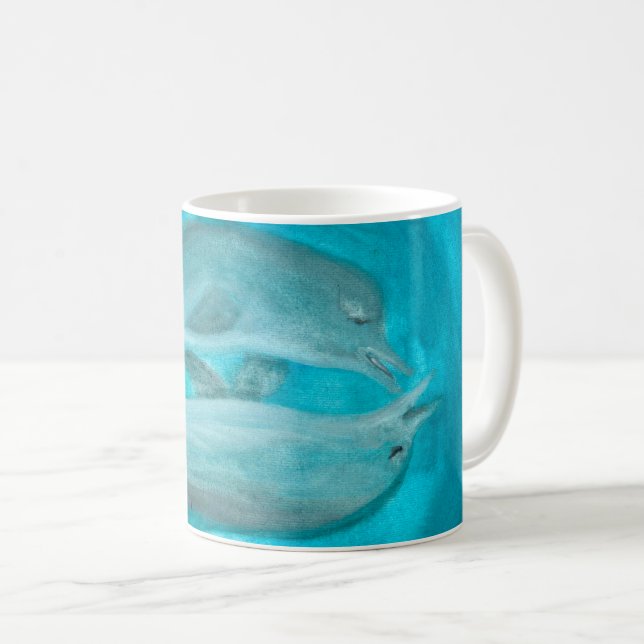 Two Dolphins Playing Wild and Free in the Ocean  Coffee Mug (Front Right)