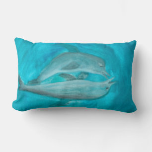Two Dolphins Playing Wild and Free in the Ocean Lumbar Cushion