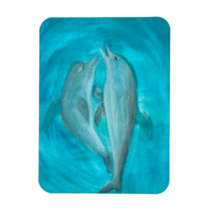 Two Dolphins Playing Wild and Free in the Ocean  Magnet