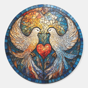 Two Doves Elegant Stained Glass Artwork Classic Round Sticker
