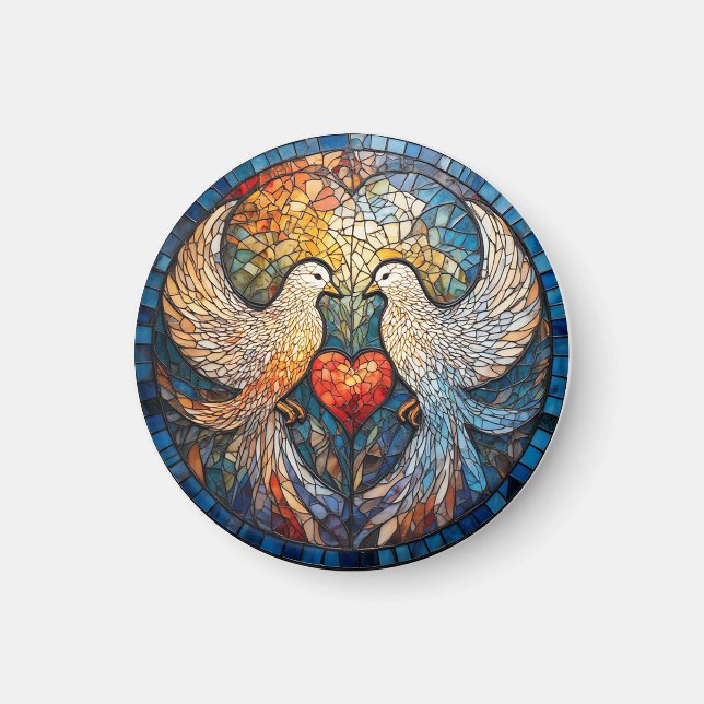 Two Doves Elegant Stained Glass Artwork Magnet (Front)