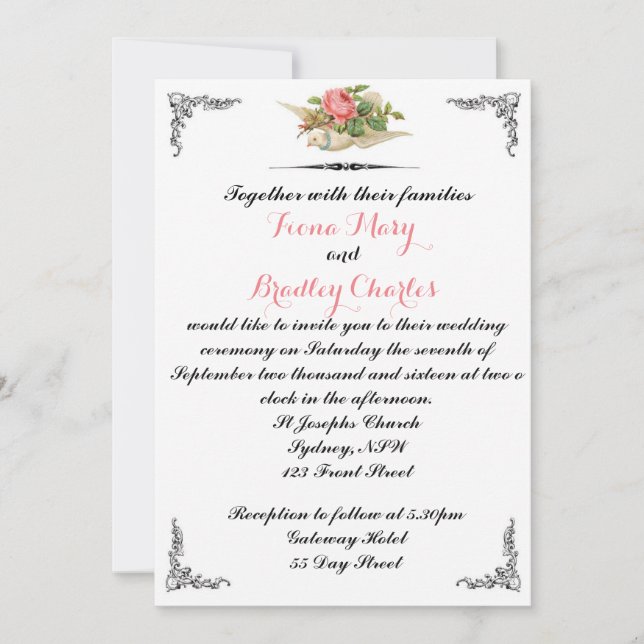 Two Doves Wedding Invitation Vintage (Front)