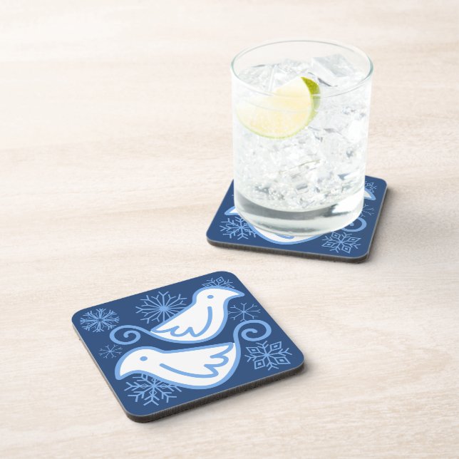 Two Doves Winter Blue Coasters (set of 6) (Right Side)