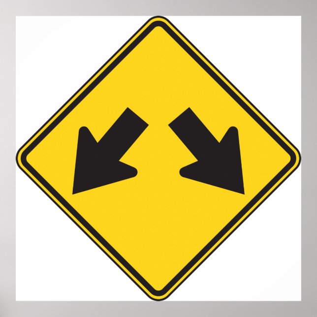 Two Downward Arrows Warning Road Sign (Front)
