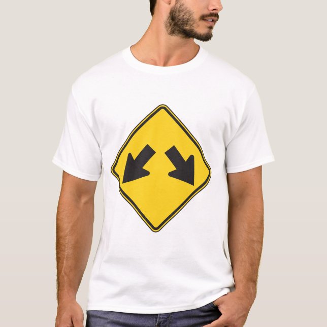 Two Downward Arrows Warning Road Sign T-Shirt (Front)