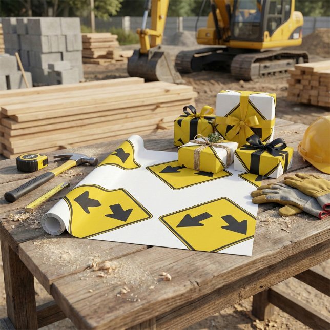 Two Downward Arrows Warning Road Sign Wrapping Paper (Creator Uploaded)