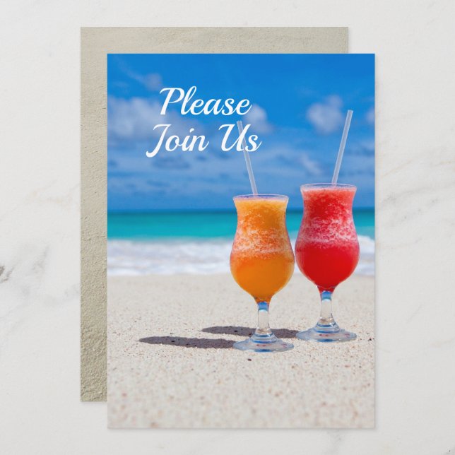 Two Drinks Beach Party Theme Invitation (Front/Back)