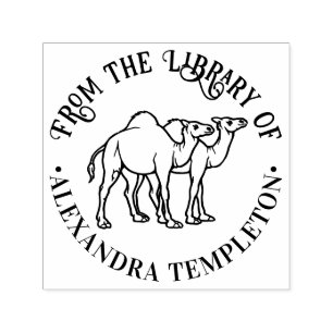 Two Dromedary Camels Outline Library Book Name Self-inking Stamp