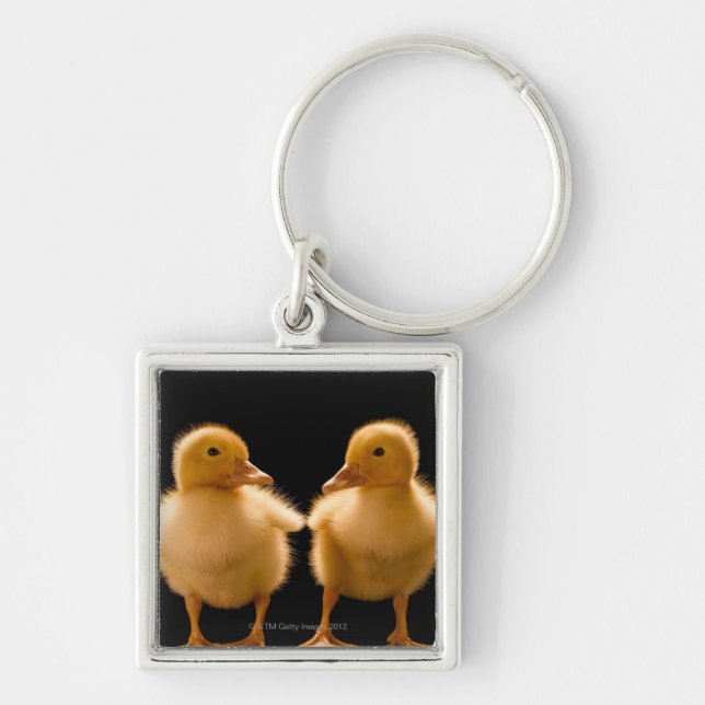 Two ducklings looking at one another key ring (Front)