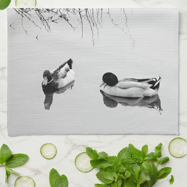Two Ducks in Black and White Tea Towel (Folded)