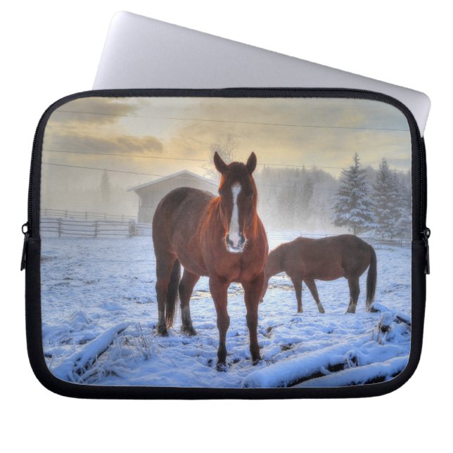 Two Dun Horses Chestnuts at Sunrise Equine Photo Laptop Sleeve (Front)