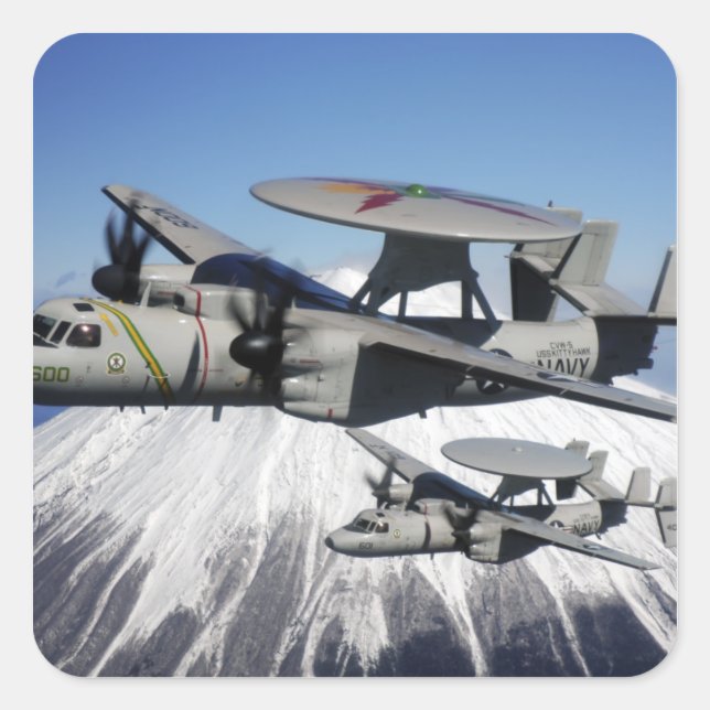Two E-2C Hawkeyes conduct a flyby Square Sticker (Front)